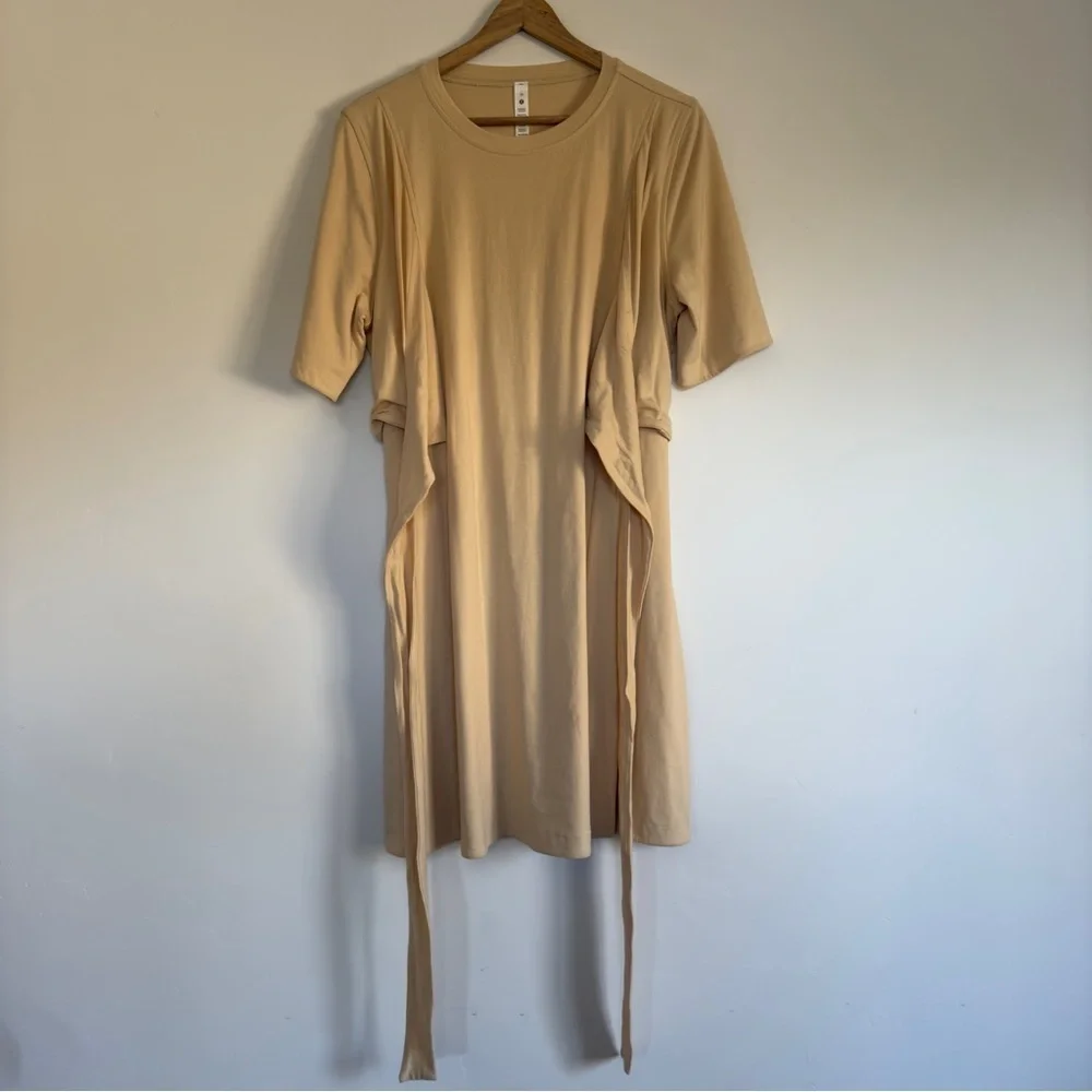 Lululemon Cotton Wrap-Front T-Shirt Dress in Cream Size: 10